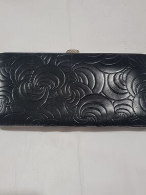 Black Embossed Leather Clutch Wallet - Unbranded